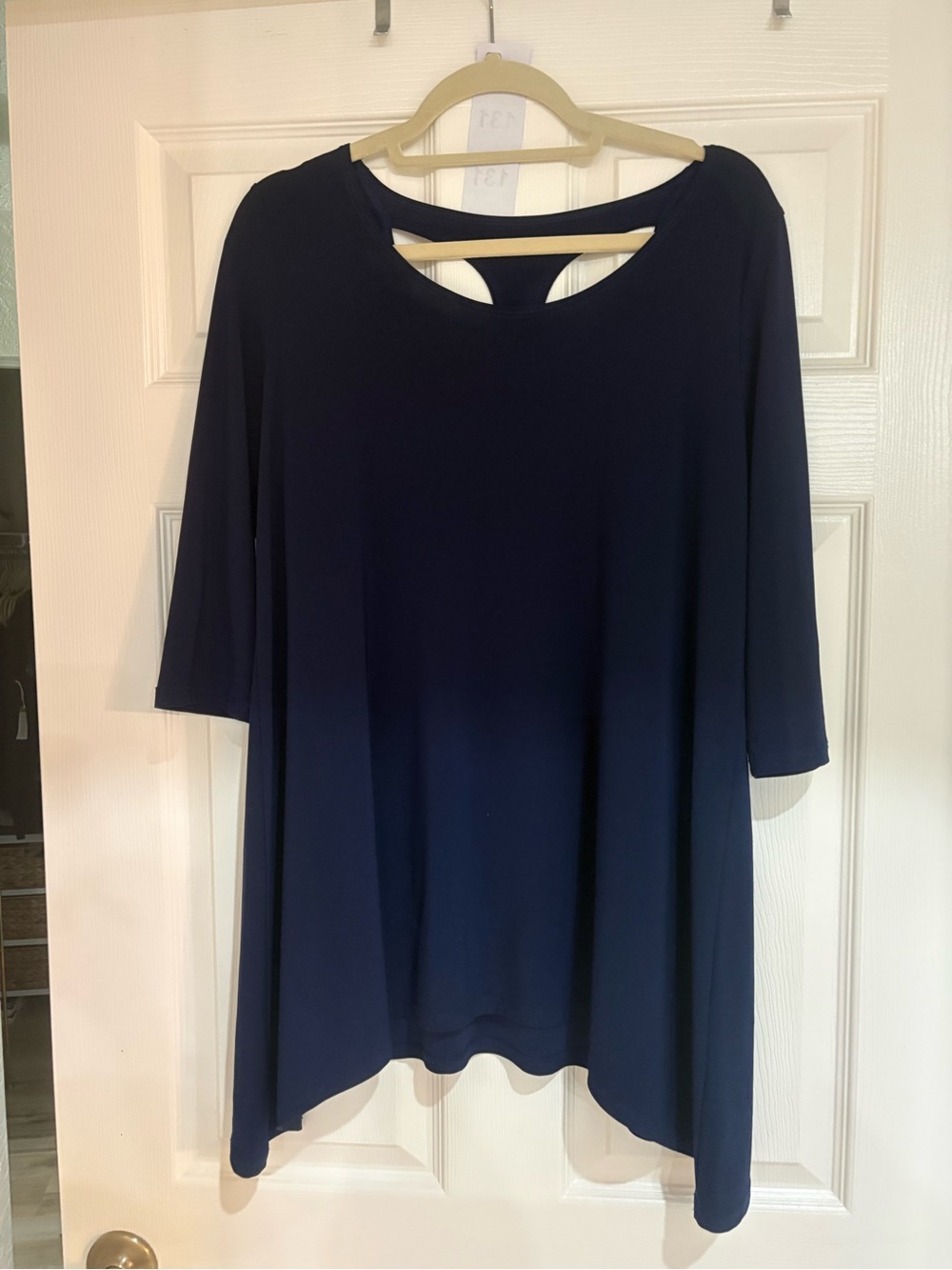 Clara Sun Woo Navy Cutout Back Tunic Top